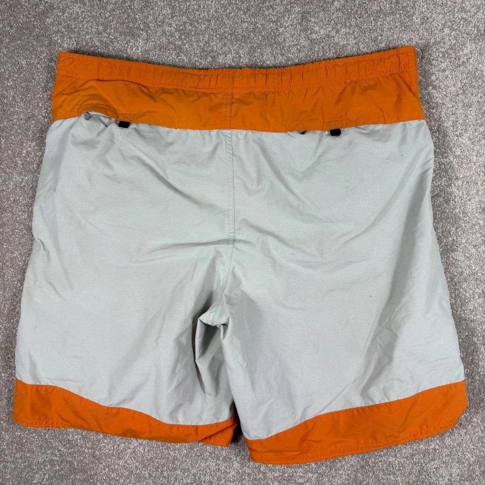 Nike Swim Trunks Mens Large Orange Grey Colorblock Mesh Lined 9 Inseam Shorts